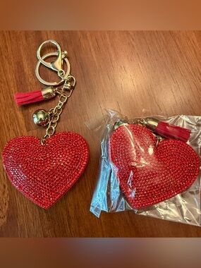 Red Crystal Heart Keychain with Tassel 2 pack